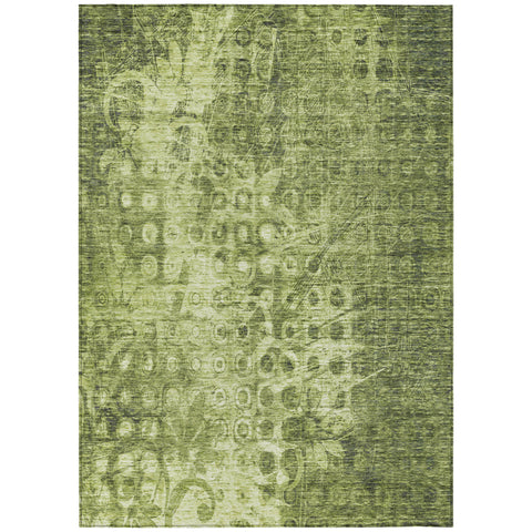 5' X 8' Olive Green Ikat Washable Indoor Outdoor Area Rug