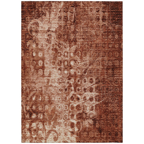 5' X 8' Orange Ikat Washable Indoor Outdoor Area Rug