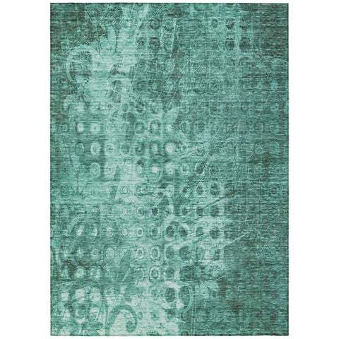 8' X 10' Teal Blue Ikat Washable Indoor Outdoor Area Rug