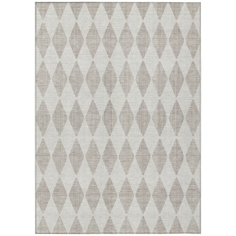 5' X 8' Beige Geometric Washable Indoor Outdoor Area Rug