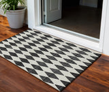 3' X 5' Black Geometric Washable Indoor Outdoor Area Rug