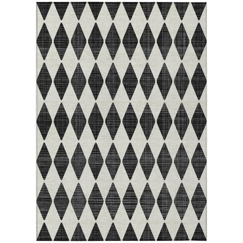 5' X 8' Black Geometric Washable Indoor Outdoor Area Rug