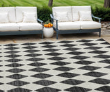 8' X 10' Black Geometric Washable Indoor Outdoor Area Rug