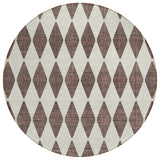 8' Brown Round Geometric Washable Indoor Outdoor Area Rug