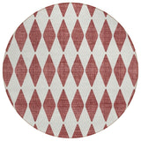 8' Burgundy Round Geometric Washable Indoor Outdoor Area Rug