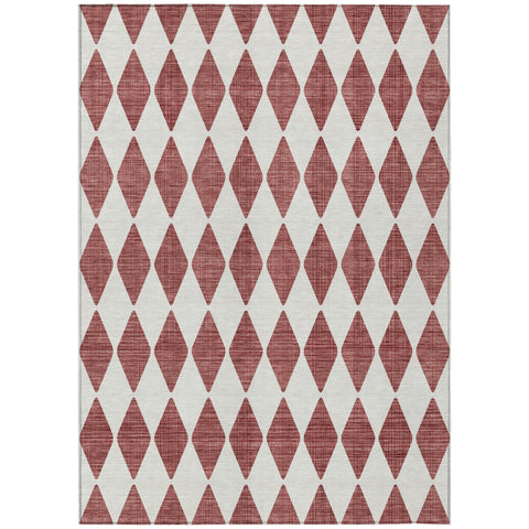 8' X 10' Burgundy Geometric Washable Indoor Outdoor Area Rug