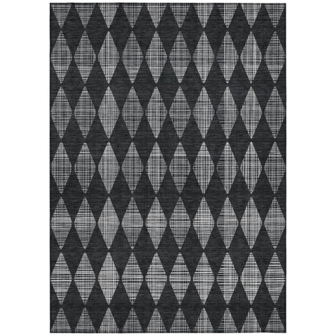 3' X 5' Charcoal Geometric Washable Indoor Outdoor Area Rug