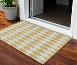 3' X 5' Gold And Light Brown Geometric Washable Indoor Outdoor Area Rug