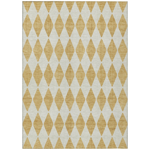 8' X 10' Gold And Light Brown Geometric Washable Indoor Outdoor Area Rug