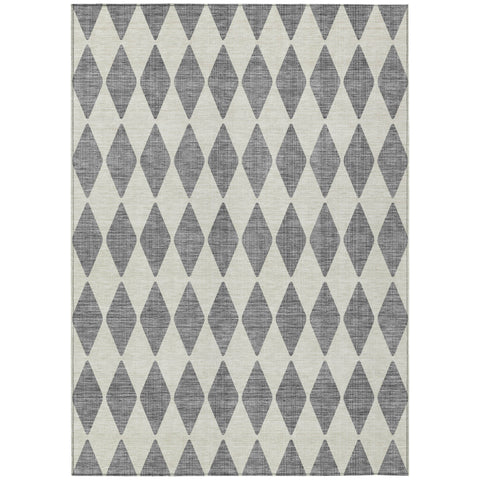 5' X 8' Gray And Ivory Geometric Washable Indoor Outdoor Area Rug
