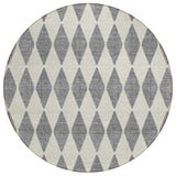 8' Gray And Ivory Round Geometric Washable Indoor Outdoor Area Rug