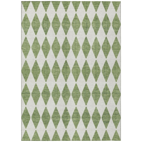 3' X 5' Green And Ivory Geometric Washable Indoor Outdoor Area Rug
