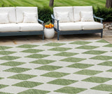 8' X 10' Green And Ivory Geometric Washable Indoor Outdoor Area Rug
