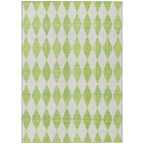 3' X 5' Lime Green And Ivory Geometric Washable Indoor Outdoor Area Rug