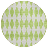 8' Lime Green And Ivory Round Geometric Washable Indoor Outdoor Area Rug