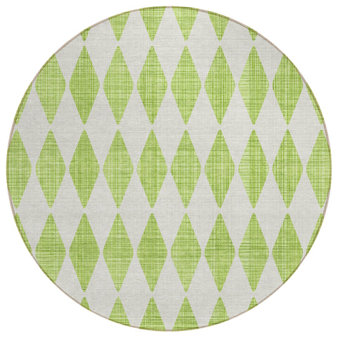 8' Lime Green And Ivory Round Geometric Washable Indoor Outdoor Area Rug