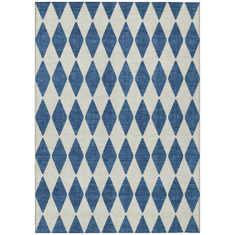 3' X 5' Navy Blue And Ivory Geometric Washable Indoor Outdoor Area Rug