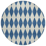 8' Navy Blue And Ivory Round Geometric Washable Indoor Outdoor Area Rug
