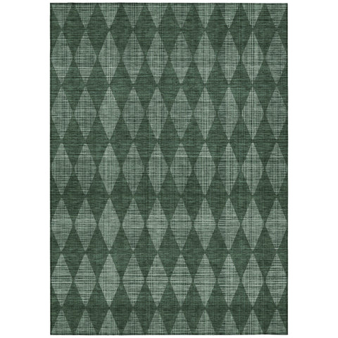 3' X 5' Olive Green And Charcoal Geometric Washable Indoor Outdoor Area Rug