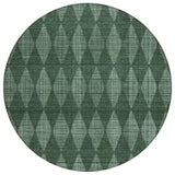 8' Olive Green And Charcoal Round Geometric Washable Indoor Outdoor Area Rug