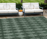 8' X 10' Olive Green And Charcoal Geometric Washable Indoor Outdoor Area Rug