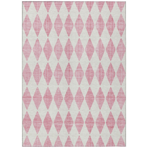 8' X 10' Pink And Ivory Geometric Washable Indoor Outdoor Area Rug