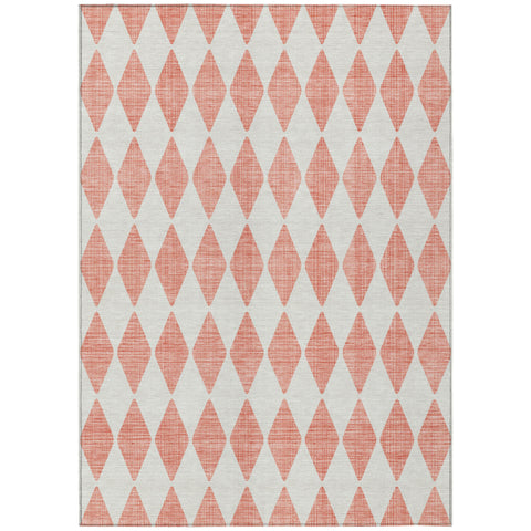 3' X 5' Salmon And Ivory Geometric Washable Indoor Outdoor Area Rug