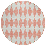 8' Salmon And Ivory Round Geometric Washable Indoor Outdoor Area Rug