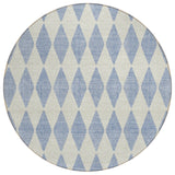8' Sky Blue And Ivory Round Geometric Washable Indoor Outdoor Area Rug