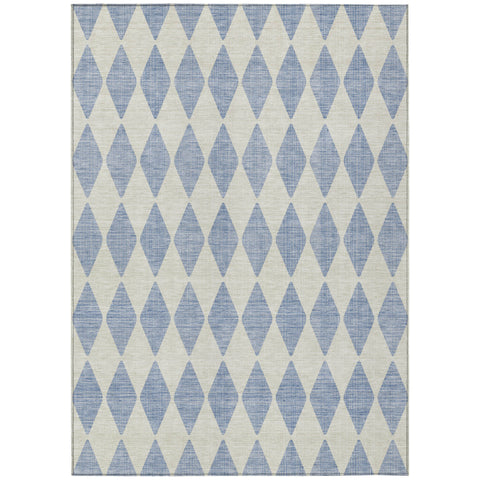 8' X 10' Sky Blue And Ivory Geometric Washable Indoor Outdoor Area Rug