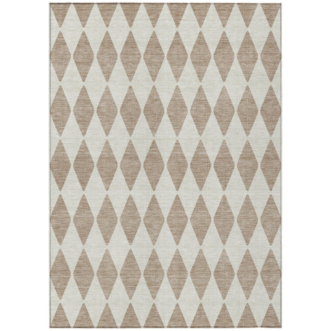 3' X 5' Taupe And Ivory Geometric Washable Indoor Outdoor Area Rug