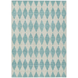 5' X 8' Teal Blue And Ivory Geometric Washable Indoor Outdoor Area Rug