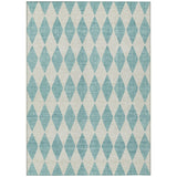 8' X 10' Teal Blue And Ivory Geometric Washable Indoor Outdoor Area Rug