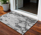 3' X 5' Gray Silver And Charcoal Abstract Washable Indoor Outdoor Area Rug