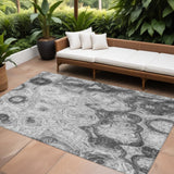 5' X 8' Gray Silver And Charcoal Abstract Washable Indoor Outdoor Area Rug