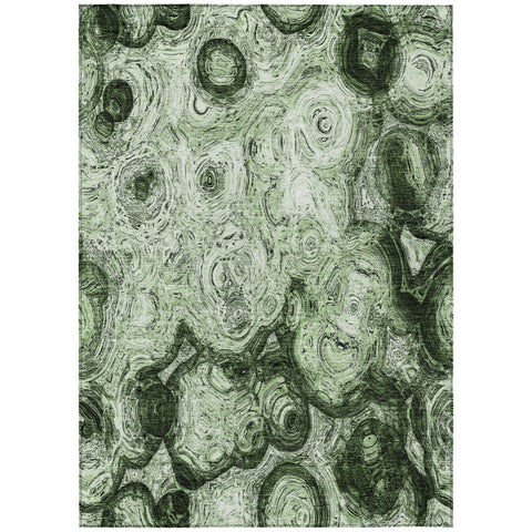 5' X 8' Artichoke Green And Emerald Abstract Washable Indoor Outdoor Area Rug