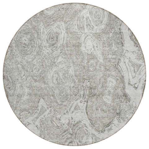 8' Ivory Taupe And Beige Round Abstract Washable Indoor Outdoor Area Rug