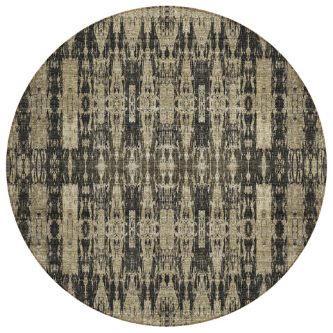 8' Black Taupe And Beige Round Moroccan Washable Indoor Outdoor Area Rug