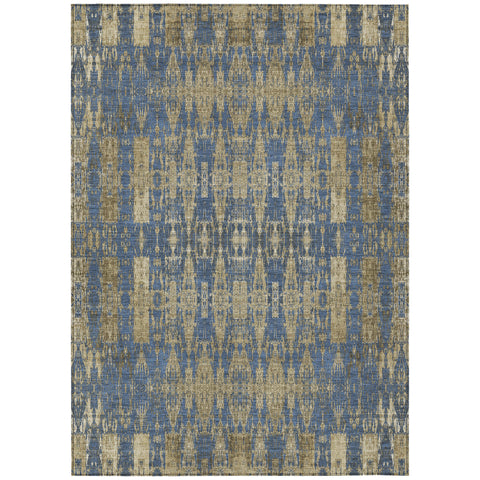 5' X 8' Blue Taupe And Beige Moroccan Washable Indoor Outdoor Area Rug