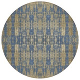 8' Blue Taupe And Beige Round Moroccan Washable Indoor Outdoor Area Rug