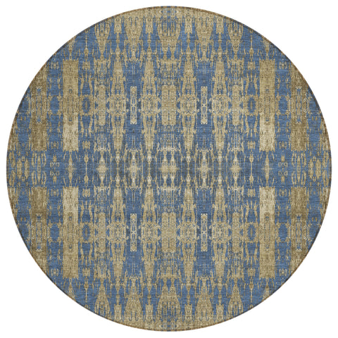 8' Blue Taupe And Beige Round Moroccan Washable Indoor Outdoor Area Rug