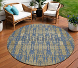 8' Blue Taupe And Beige Round Moroccan Washable Indoor Outdoor Area Rug
