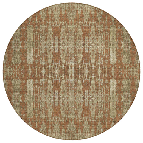 8' Orange Taupe And Beige Round Moroccan Washable Indoor Outdoor Area Rug