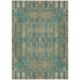 5' X 8' Teal Blue Taupe And Beige Moroccan Washable Indoor Outdoor Area Rug