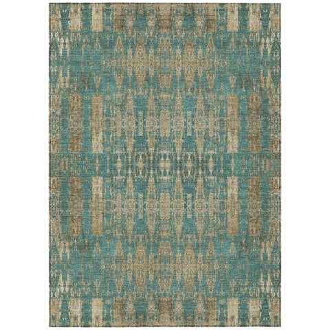 5' X 8' Teal Blue Taupe And Beige Moroccan Washable Indoor Outdoor Area Rug