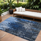8' X 10' Navy Blue And Denim Blue Abstract Washable Indoor Outdoor Area Rug
