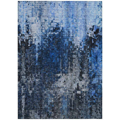 8' X 10' Navy Blue And Denim Blue Abstract Washable Indoor Outdoor Area Rug