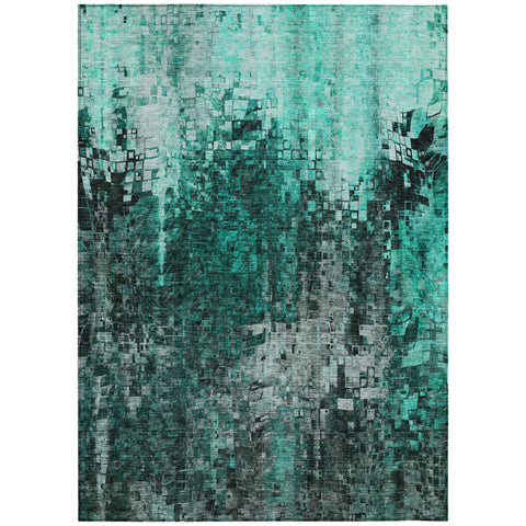3' X 5' Teal Blue Aqua And Gray Abstract Washable Indoor Outdoor Area Rug