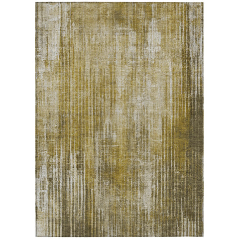 3' X 5' Brown Ivory And Taupe Striped Washable Indoor Outdoor Area Rug