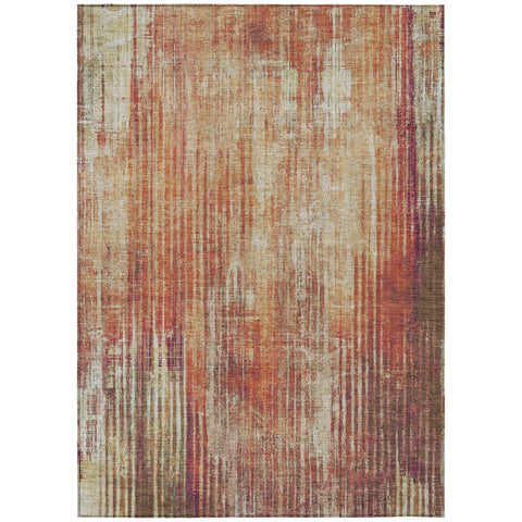 3' X 5' Orange Beige And Taupe Striped Washable Indoor Outdoor Area Rug